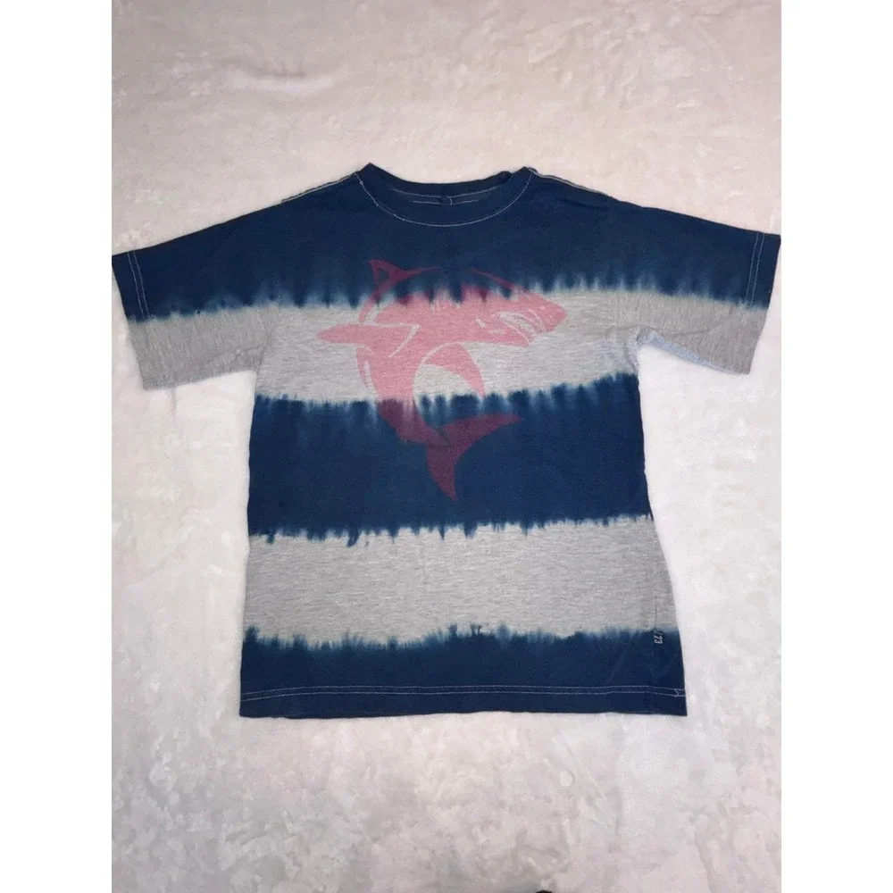 Cherokee Boys Navy Blue Gray Tie Dye Shark‎ Graphic T-Shirt Size 14/16 XL